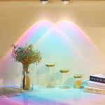 projecteur arc ciel cœur multicolore ambiance mur rose bleu vert