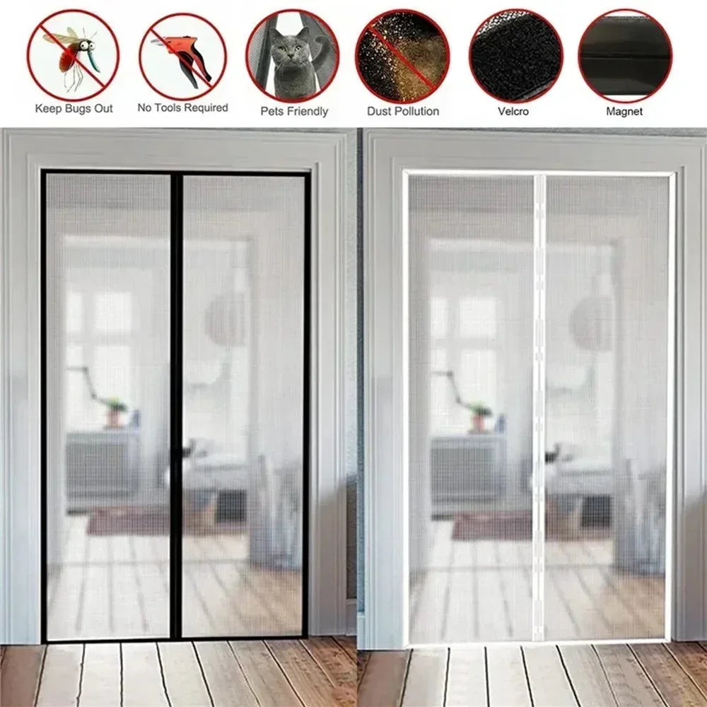 rideau porte magnétique noir blanc maille fine transparent moderne fonctionnel