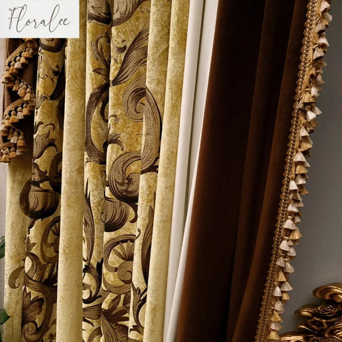 rideaux baroques floraux opaques valance ornements tringle rideau decoration luxe polyester transparence blanc or