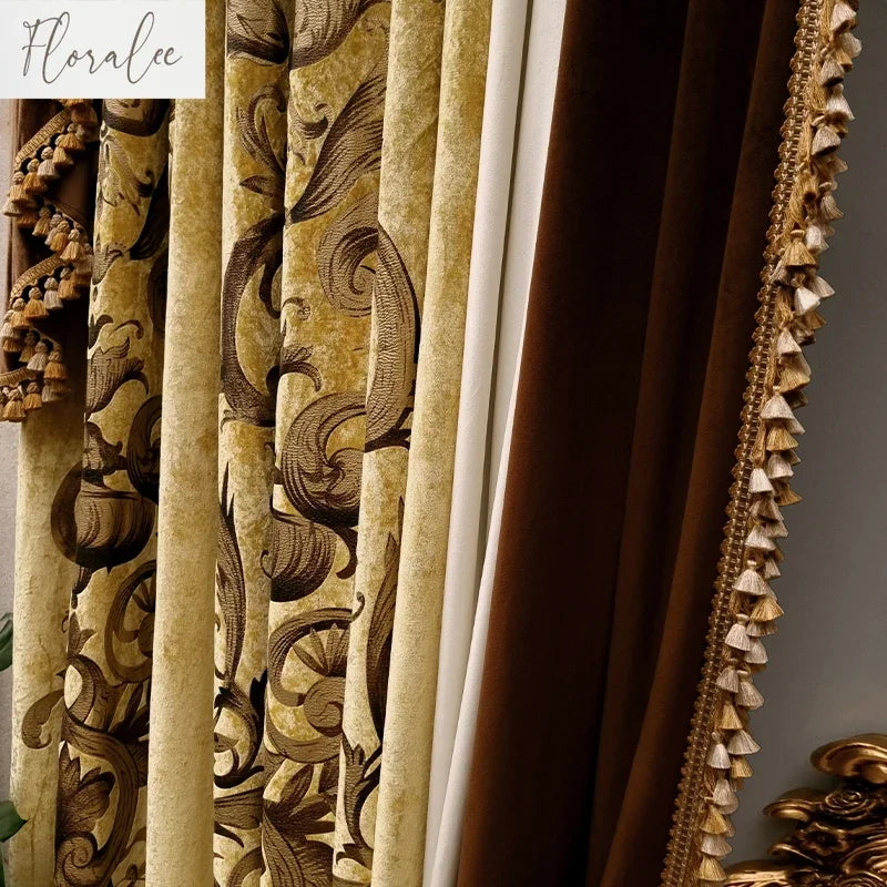 rideaux baroques floraux opaques valance ornements tringle rideau decoration luxe polyester transparence blanc or