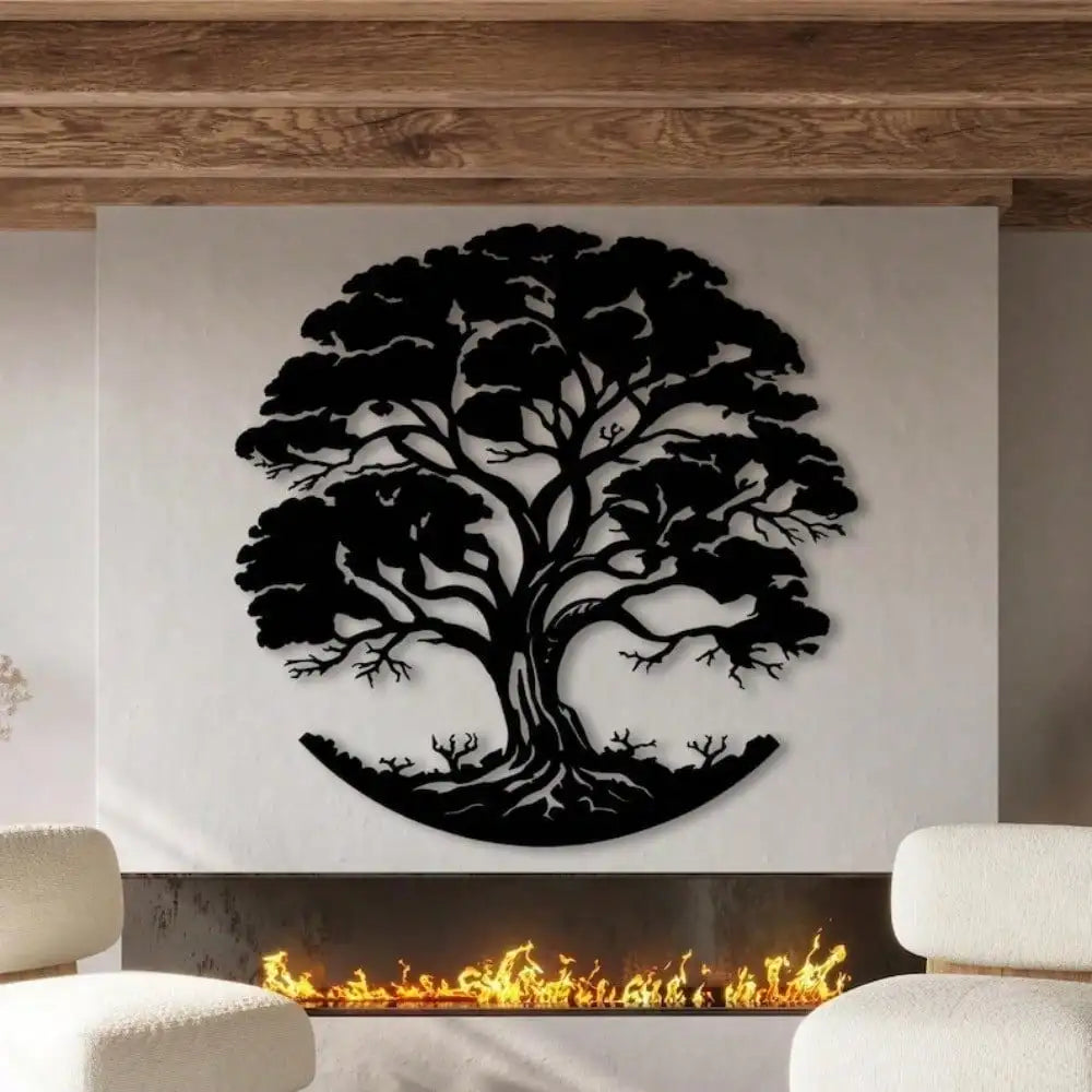décoration murale sculpture arbre noir branches feuilles contemporain intérieur élégante métal naturelle apaisante fixations