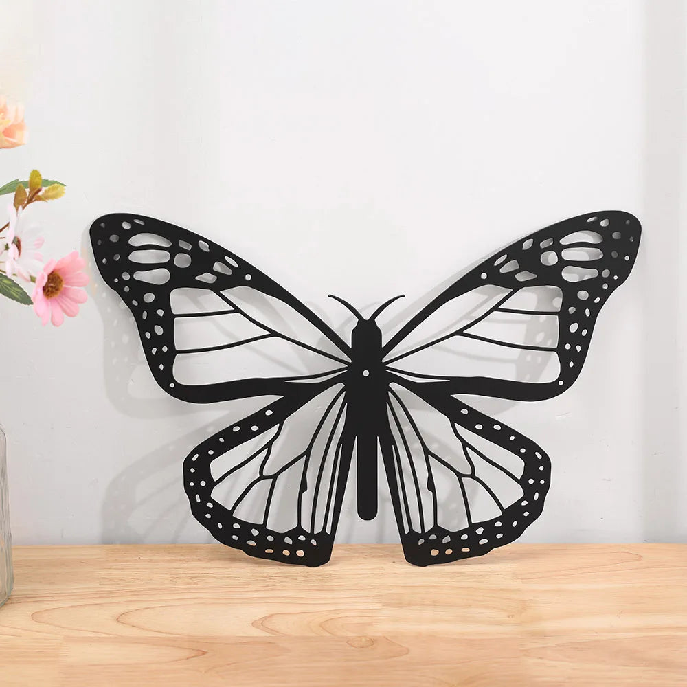 décoration murale papillon métal noir transparent veines adhésif artisanal réaliste chambre jardin