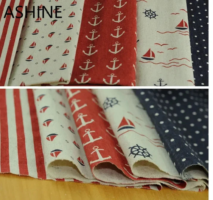 tissu marin motif ancre voilier vague coton biodegradable respectueux environnement 50x110cm