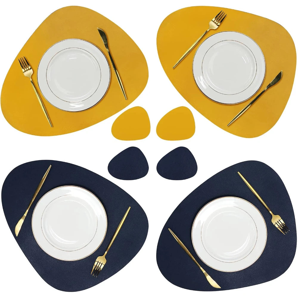 tapis table modernes jaune bleu marine imperméables résistants chaleur essuyables doubles faces set