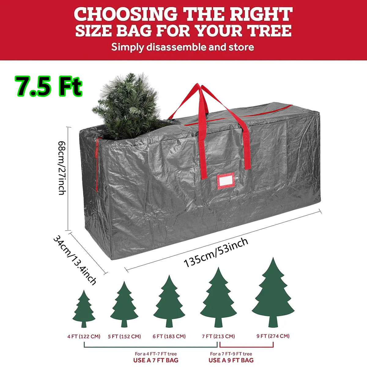 sac rangement sapin noël imperméable durable poignées robustes réutilisable extra large vert rouge gris