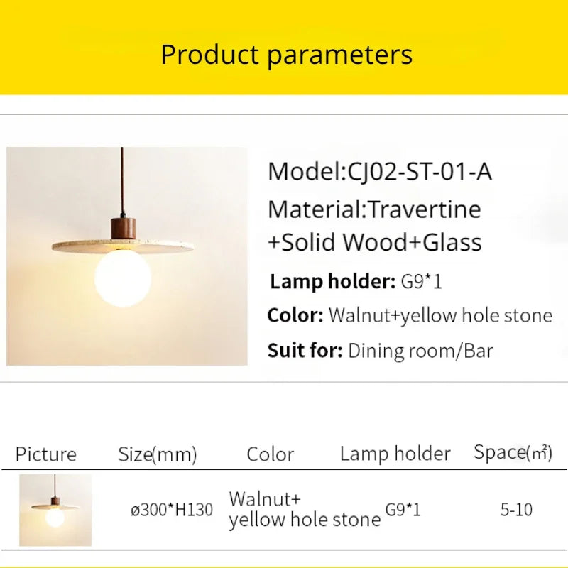 lampe suspendue moderne pierre travertine verre translucide chaîne métallique marron clair 30cm chambre salon