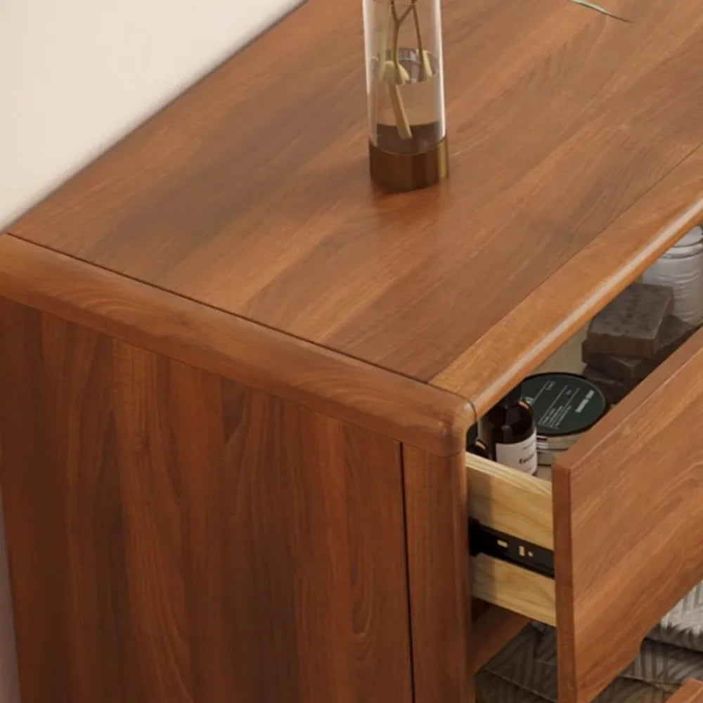 commode chêne foncé tiroirs modernes pieds bois poignées noires chambre salon