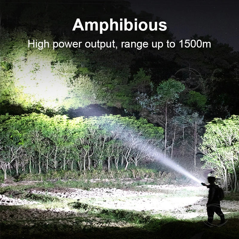 lampe torche plongée rechargeable ipx8 led 35w noir résistante autodéfense modulable intense