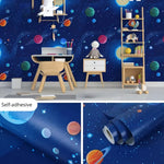 papier peint auto adhésif motif planètes bleu nuit blanc moderne chambre enfant salon