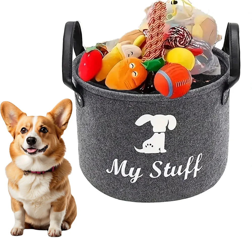 panier rangement animaux compagnie feutre my stuff poignées cuir jouets chiens couvertures snacks