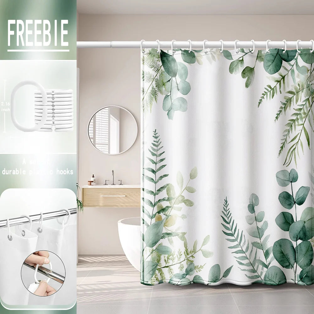 rideau douche moderne feuilles vertes aquarelle polyester blanc opacité naturel machine laver 120x180cm