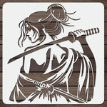 Stencil blanc samouraï femme épée art traditionnel peinture tissu toile murale decoration artisanale DIY