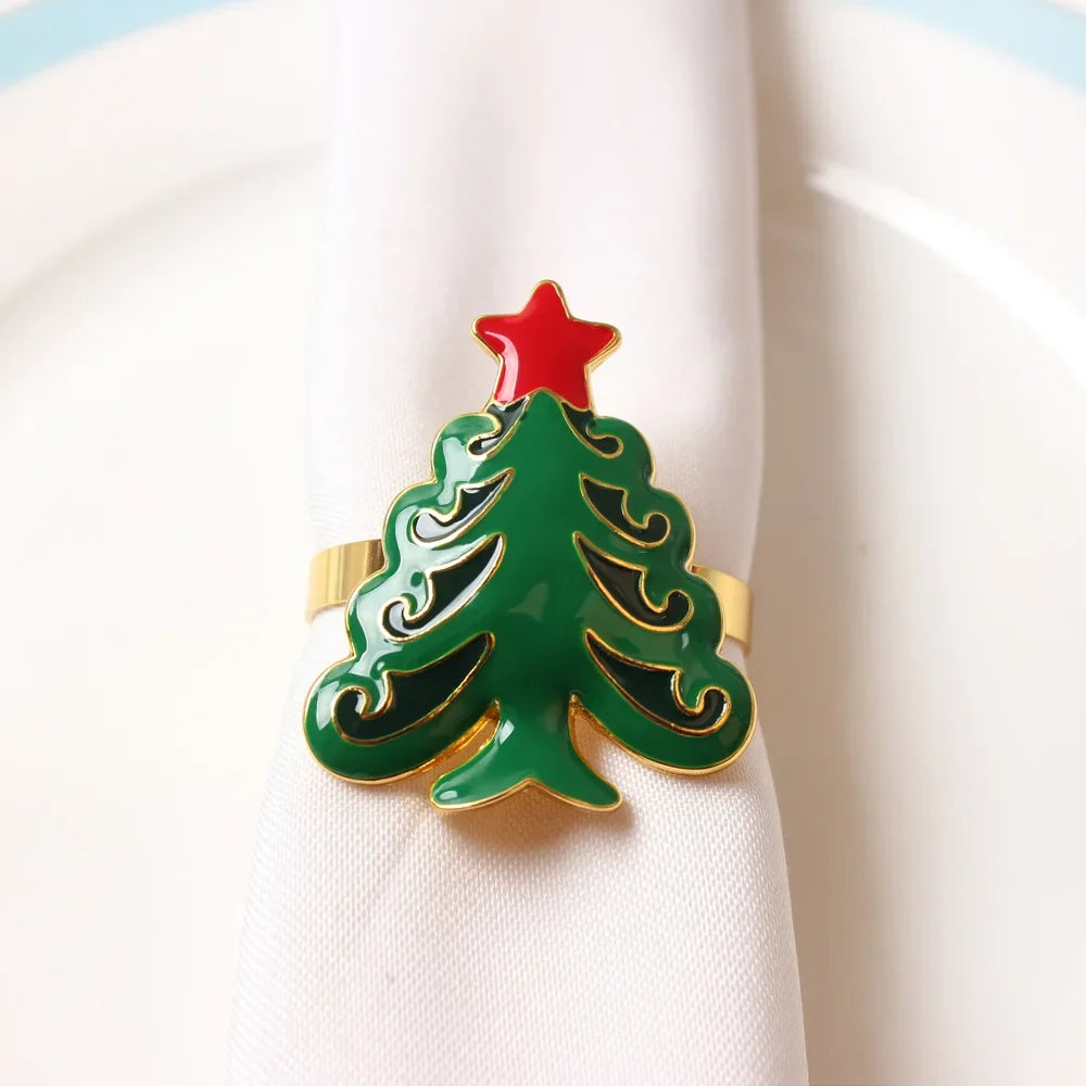 anneau serviettes métal motifs noël rouge blanc vert doré respectueux environnement set pièces