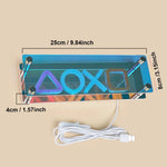 lampe néon violet bleu verte jaune moderne symboles jeu clips métalliques câble usb alimentation