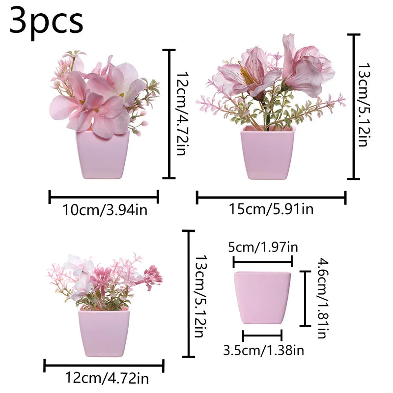 plantes artificielles bonsaï vert rose clair feuilles pointues fleurs simples moderne minimaliste pots carrés