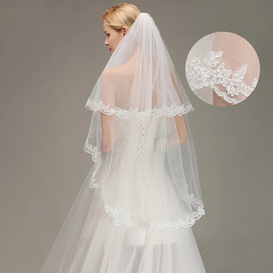 voile mariée deux couches dentelle broderie florale classique blanc translucide femme adulte