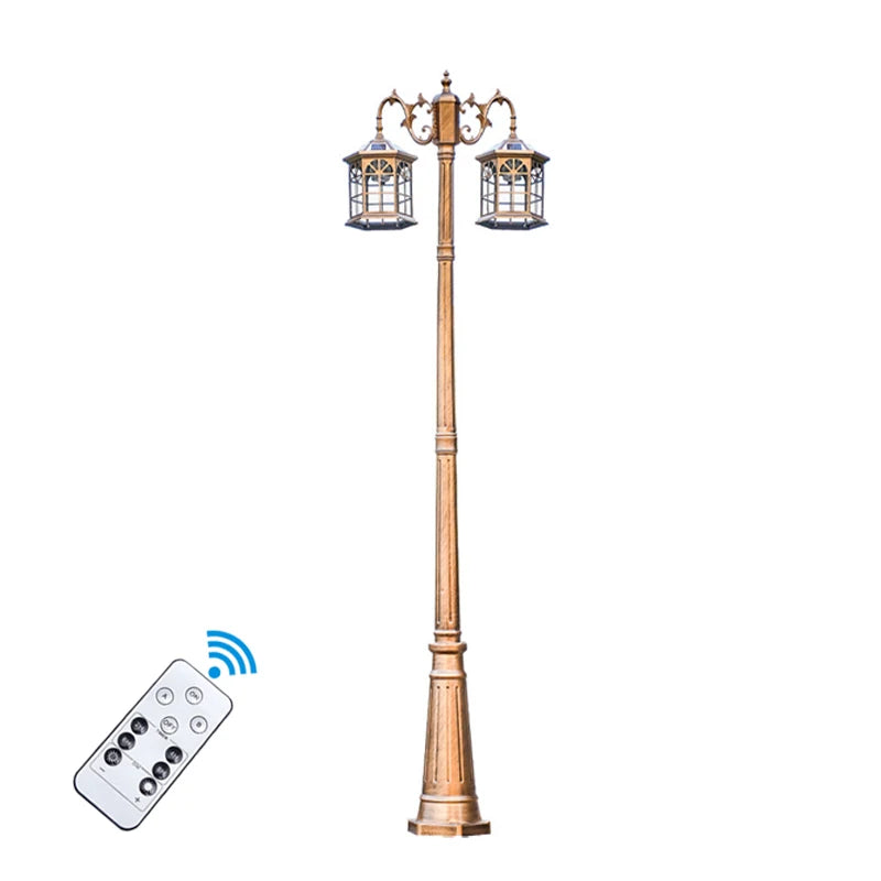 Lampadaire led extérieur moderne or noir métallique classique vintage ip65 2têtes 250cm