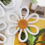 décoration murale corde tressée motif floral blanc jaune marron créative artisanale chambre salon 25cm