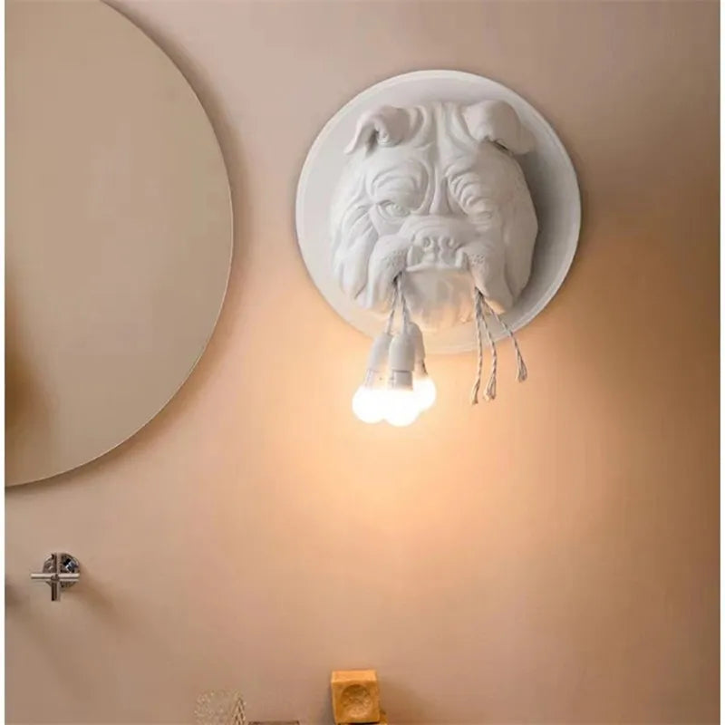 applique murale tête chien blanc noir art deco led chambre étude entrée vintage