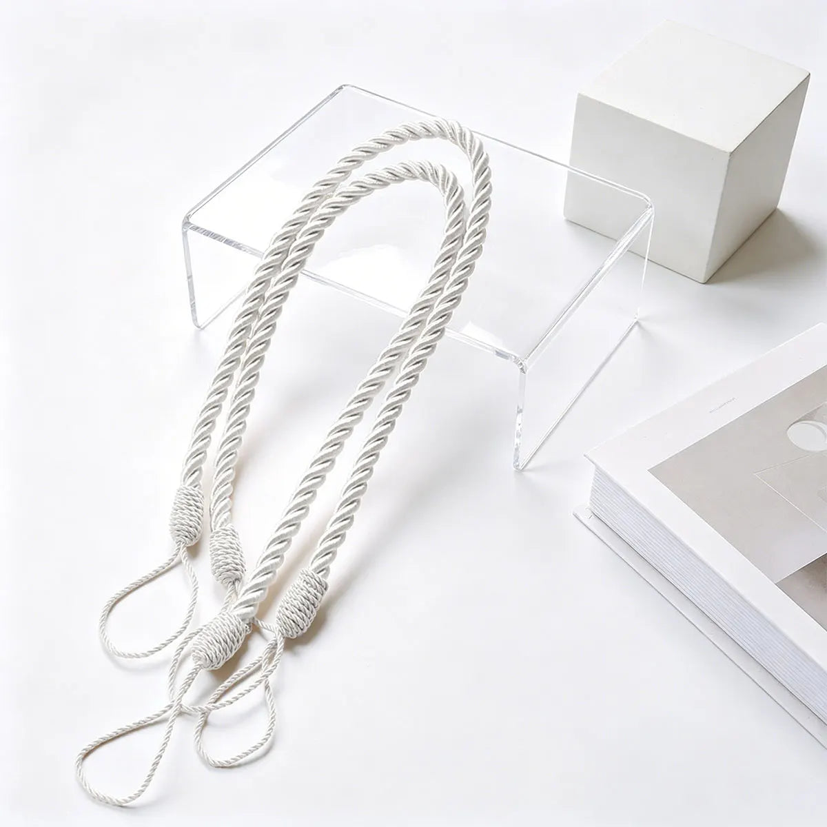 corde torsadée blanc anneaux rideaux ajustables tissés main classique minimaliste wabi sabi