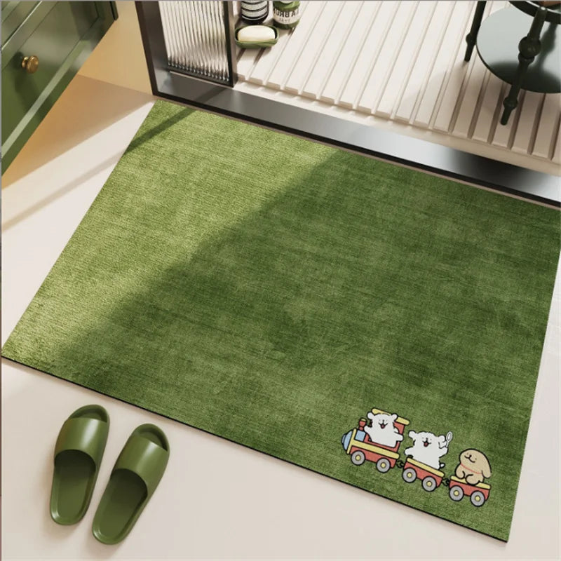 tapis sol antidérapant diatomée imperméable dessin animé moutons train pandas éléphants canards vert salon