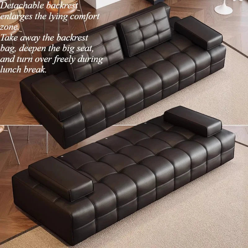 canapé moderne noir cuir angle minimaliste pieds coussins salon italien scandinave