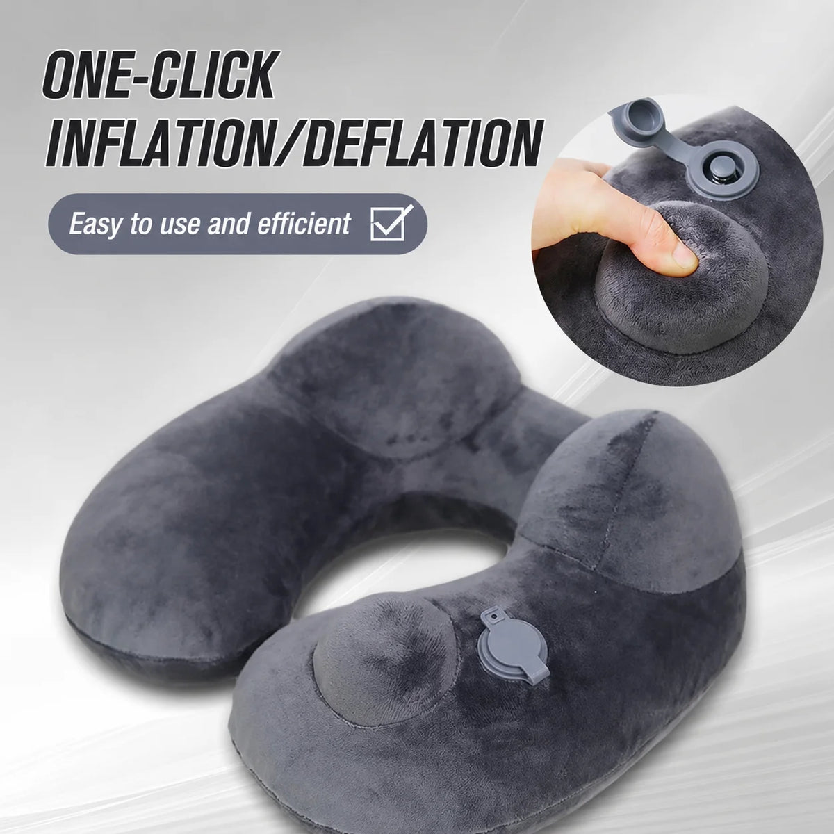 coussin voyage gris velours confortable portable boutons sac rangement shaped