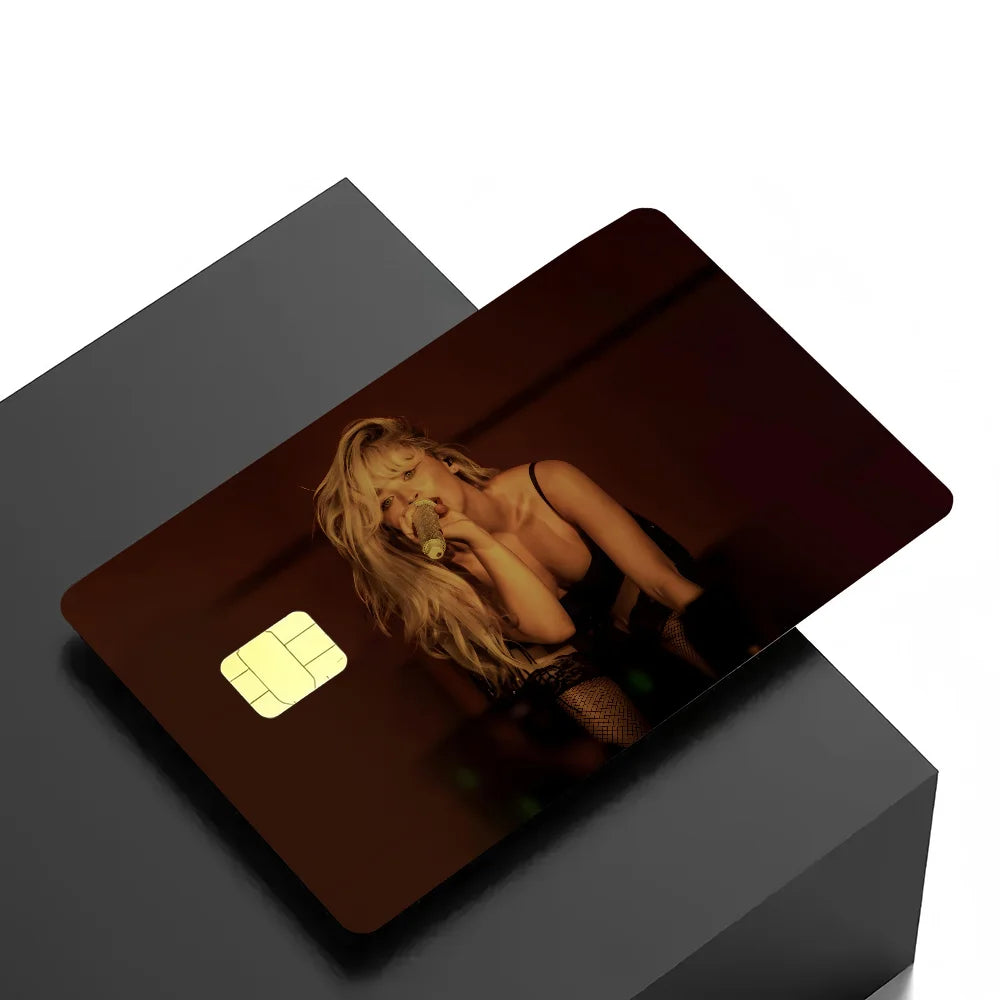 autocollants carte crédit sabrina carpenter adhésifs personnalisables moderne bleu clair noir doré imprimé maillot