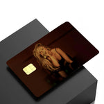 autocollants carte crédit sabrina carpenter adhésifs personnalisables moderne bleu clair noir doré imprimé maillot