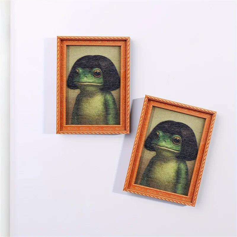 cadre photo aimanté grenouille verte classique orange noir décoration réfrigérateur peinture bois ornement cuisine