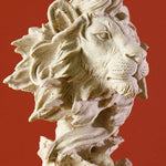 statue lion décorative bois imitation détaillée moderne ornement entrée beige doré argenté