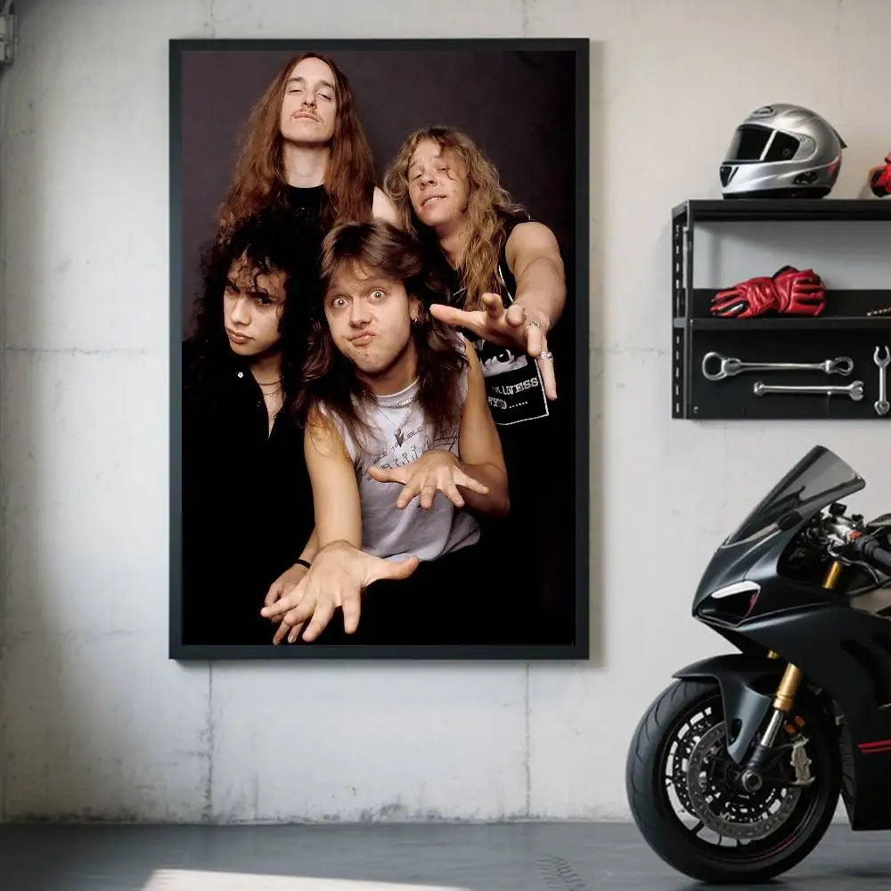 affiche autocollante metallica logo rock graphique cadre noir rouge blanc chambre