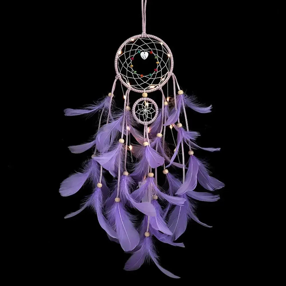 attrape rêves plumes décoratif rose blanc vert violet ethnique fait main cordelette