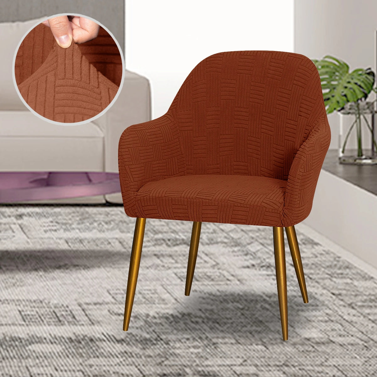 fauteuil moderne marron clair tissu élastique motifs géométriques simple accueil chaise banquet lavable
