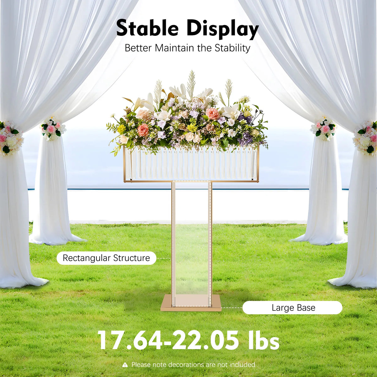 présentoir fleurs cristal moderne or blanc violet jaune 70x90cm table mariage deco centroil transparent
