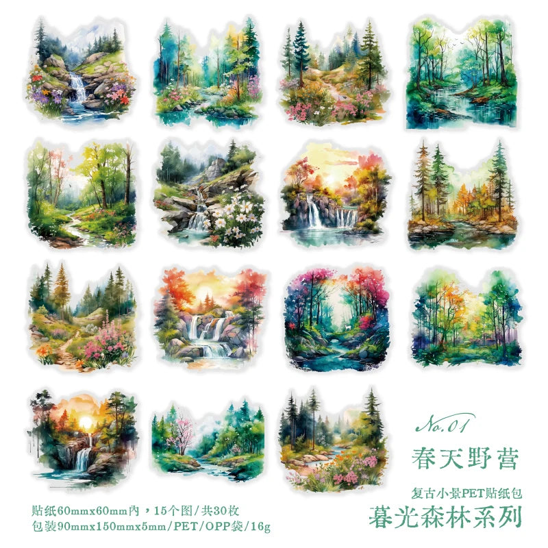 autocollants paysages naturels scrapbooking bricolage opaques vert bleu blanc rose marron jaune gris forêt