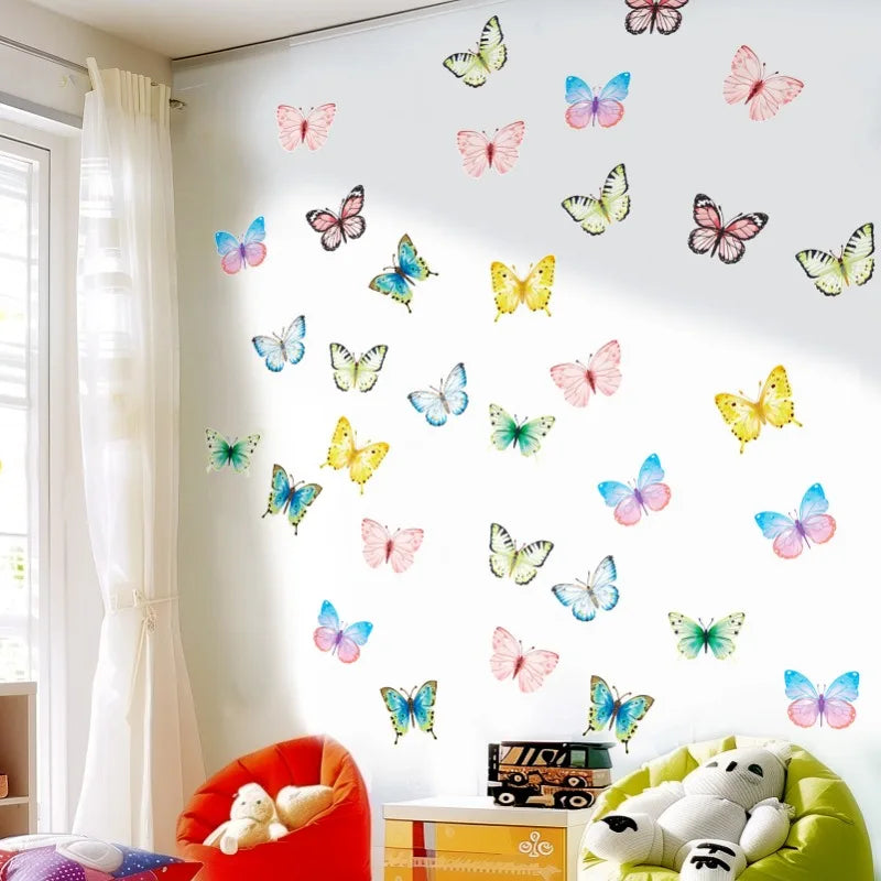 sticker mural papillons multicolores artiste adhésif décoration chambre enfants pvc 22x30cm