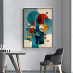 toile d'art abstrait moderne composition géométrique bleu rouge beige noir
