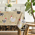 nappe rustique motif poules plumes herbe verte moderne rectangle maison table manger polyester réutilisable