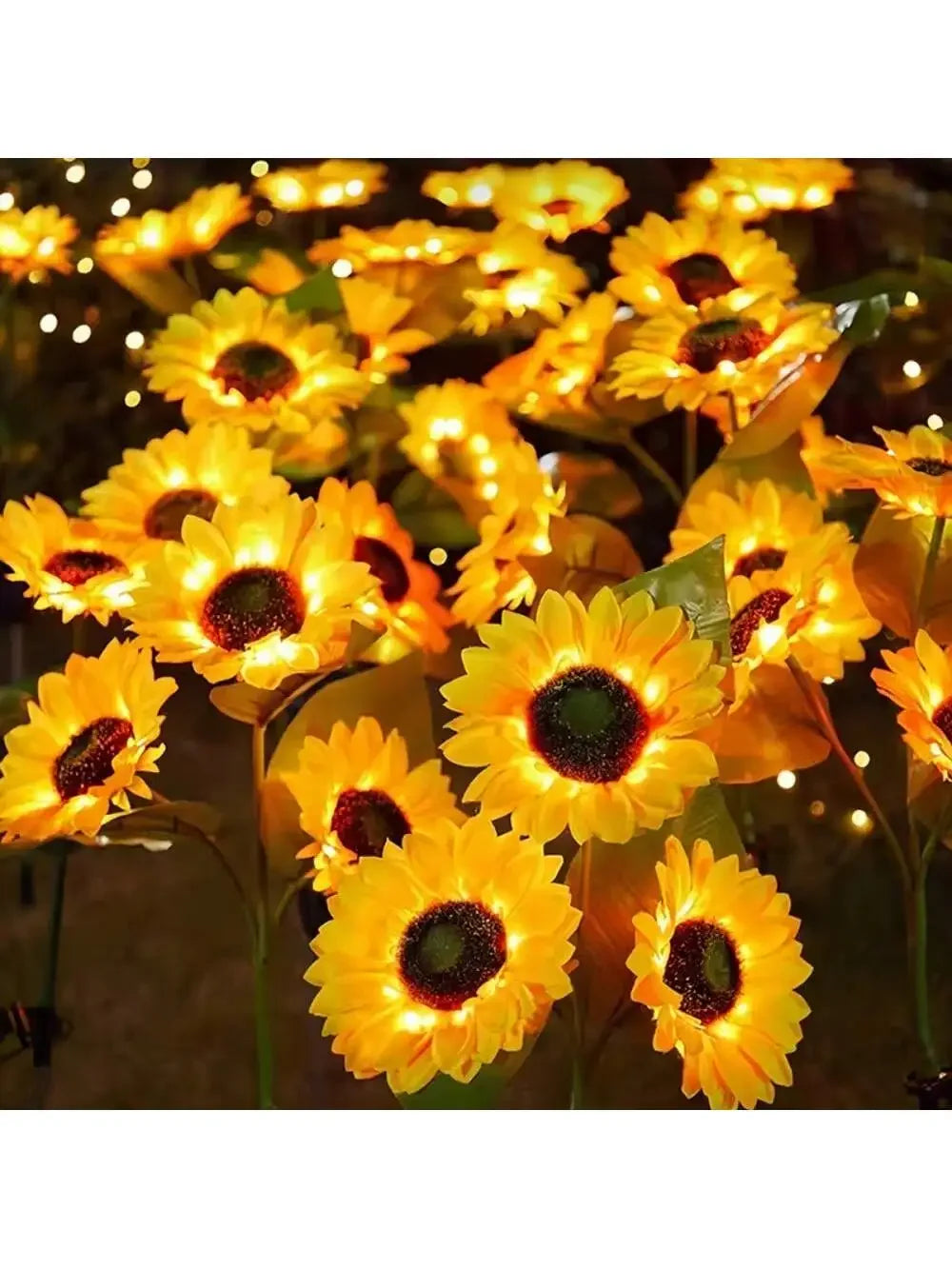 décoration extérieure moderne bouquet tournesol jaune vert feuilles tringle métallique sol fleuri jardin