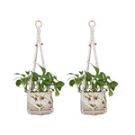 support plante suspendue macramé boho rotin blanc sculpté main decoration maison balcon jardin anneau