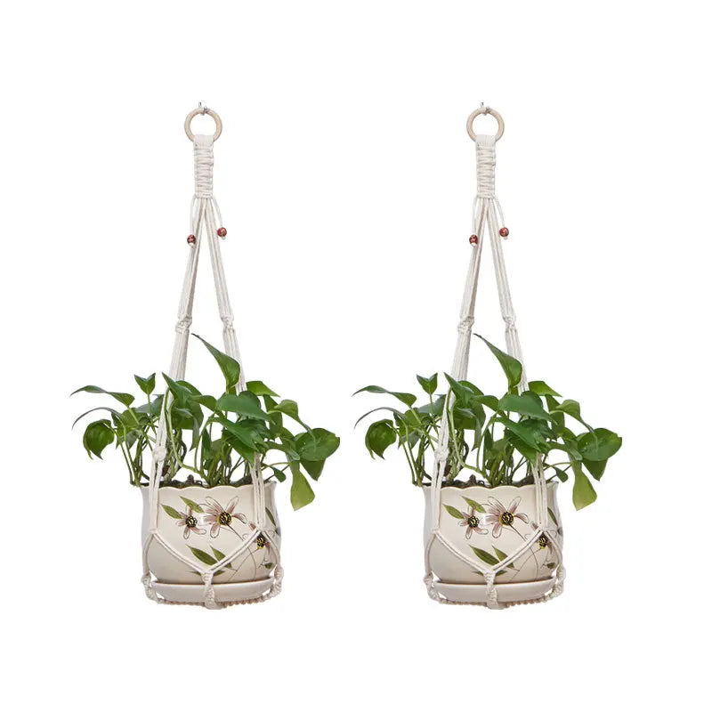 support plante suspendue macramé boho rotin blanc sculpté main decoration maison balcon jardin anneau