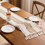 chemin table bohème crocheté géométrique beige rustique tassel intérieur extérieur printemps été