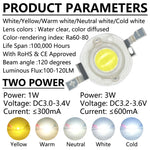 diodes led puissantes 1w 3w blanc jaune neutre froid support fer clips métalliques moderne