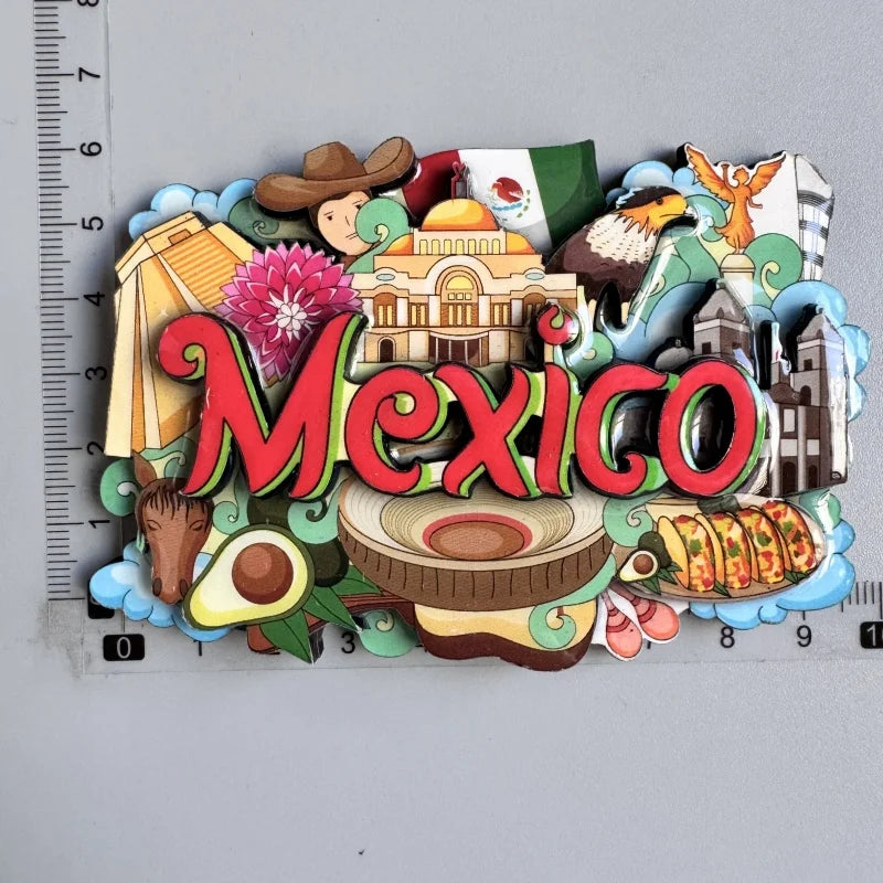 aimants réfrigérateur mexicains sombreros guitares cactus motifs floraux animaux exotiques souvenirs traditionnels multicolores