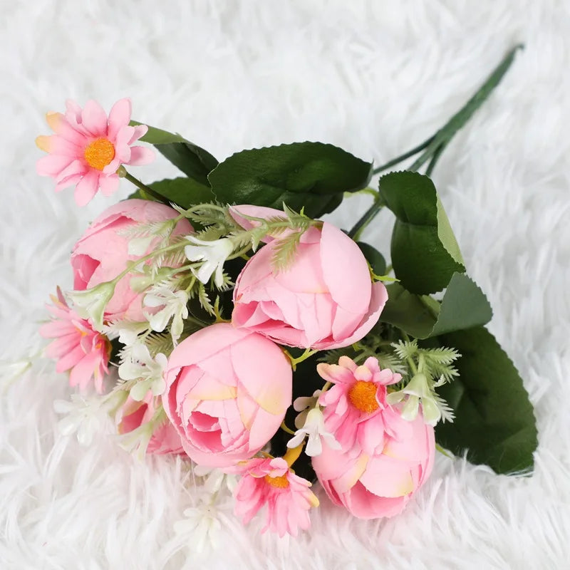 décoration intérieure bouquet fleurs artificielles roses blanches feuilles vertes modernes 29cm 3pcs