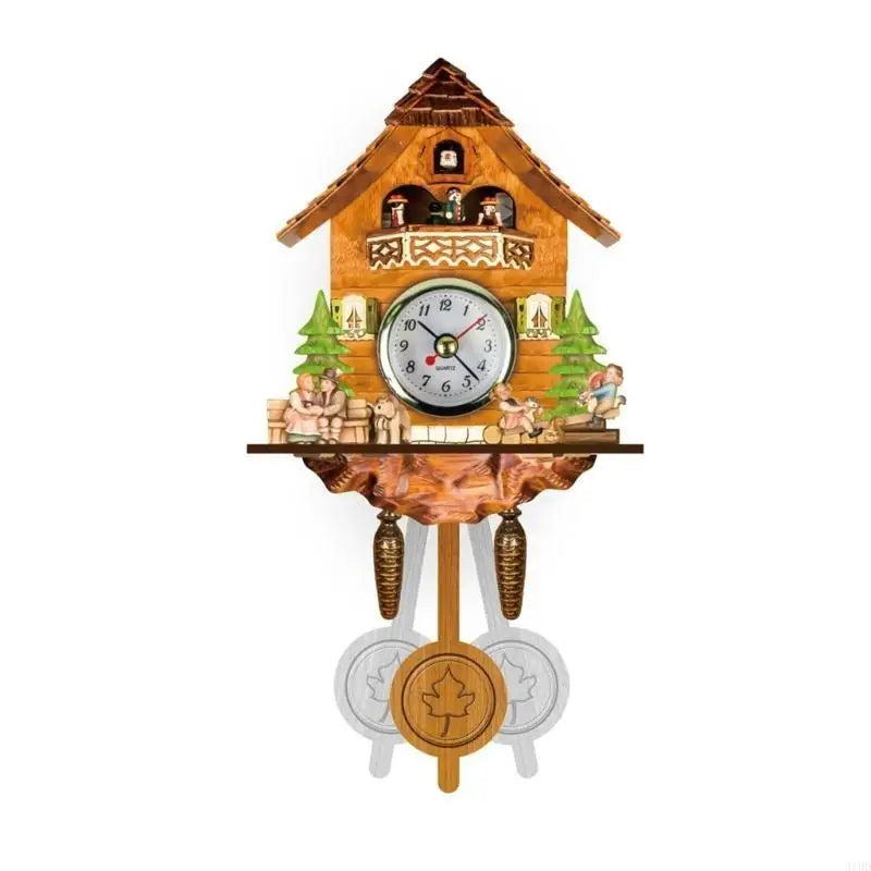 horloge pendule bois naturel figures humaines arbres motifs géométriques traditionnel rustique