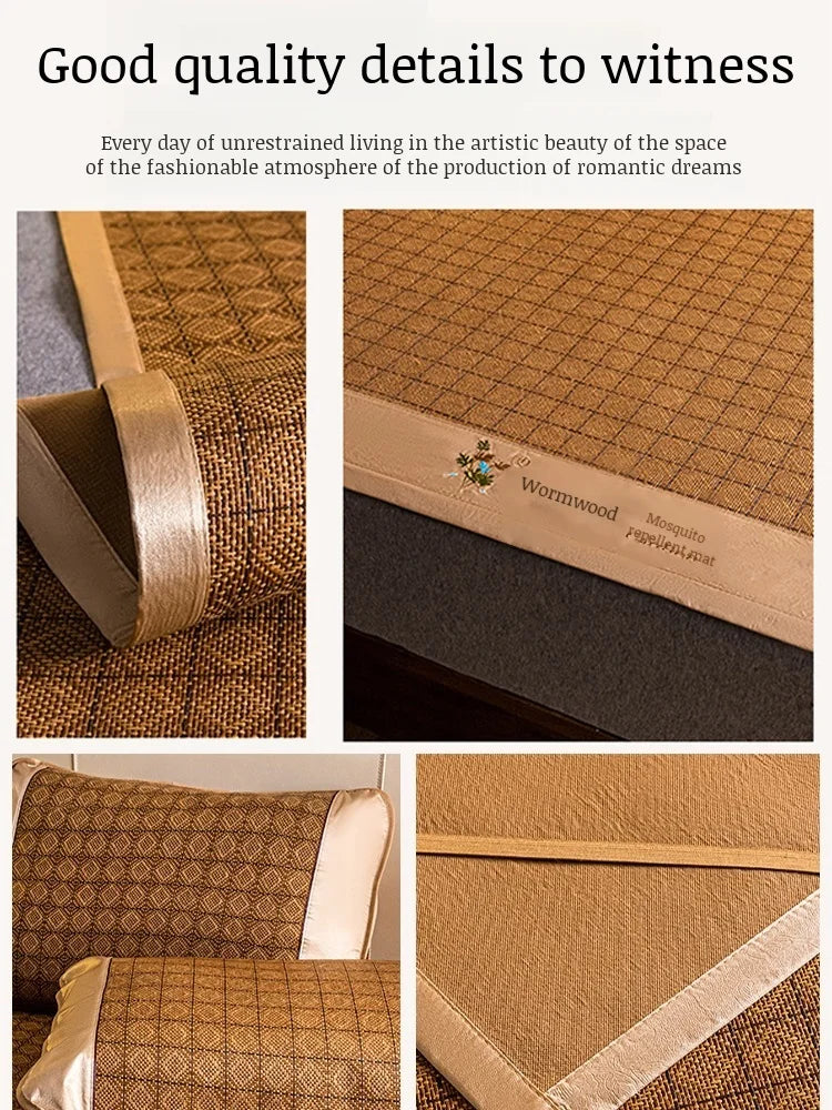 tapis sol polyester coton bambou géométrique beige clair traditionnel pliable lit dormir étudiant opaque