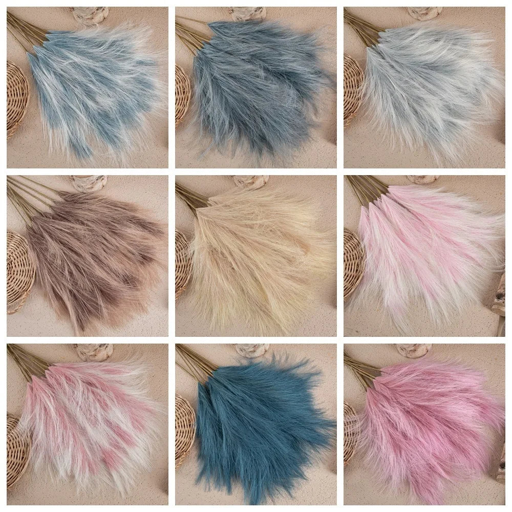 bouquet plumes artificielles gris rose beige bleu naturel rustique intérieur 75cm decoration fete mariage