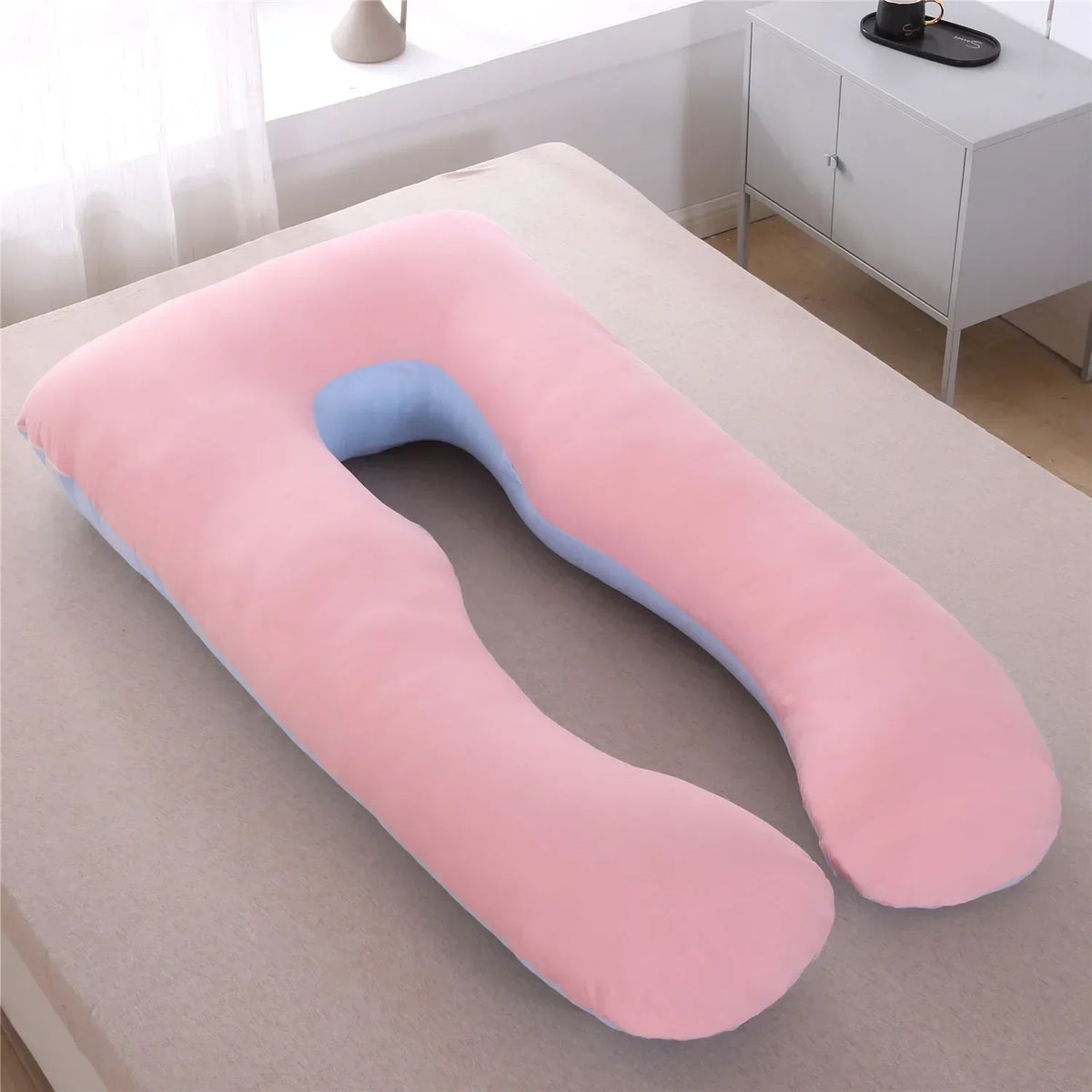 coussin maternité bleu clair forme polyester coton massage voyage literie allaitement